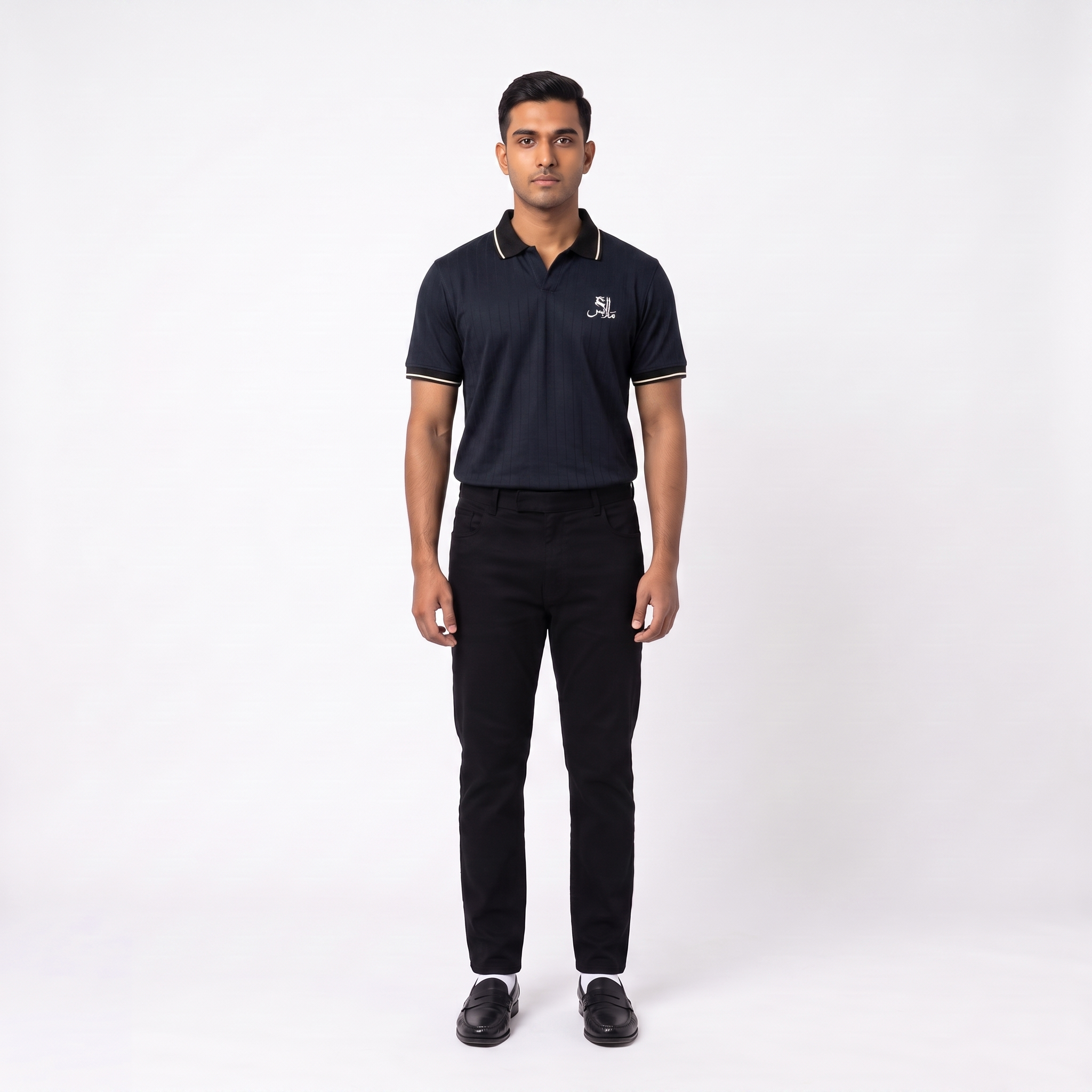 Pinstripe Polo – Layl (Black) | Malaabis