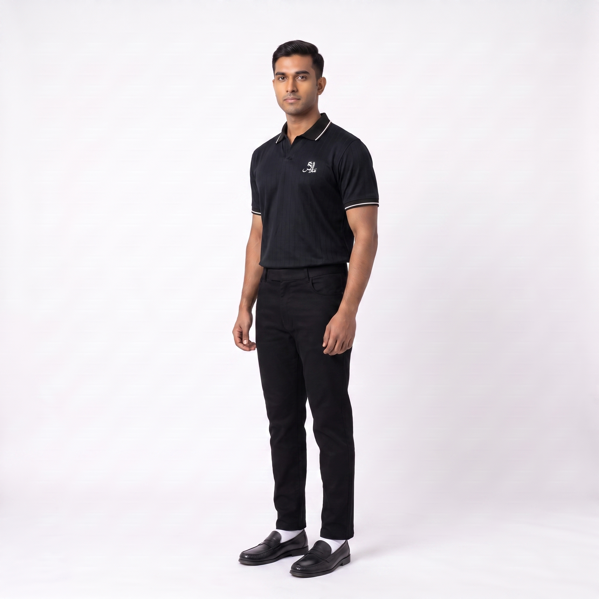 Pinstripe Polo – Layl (Black) | Malaabis