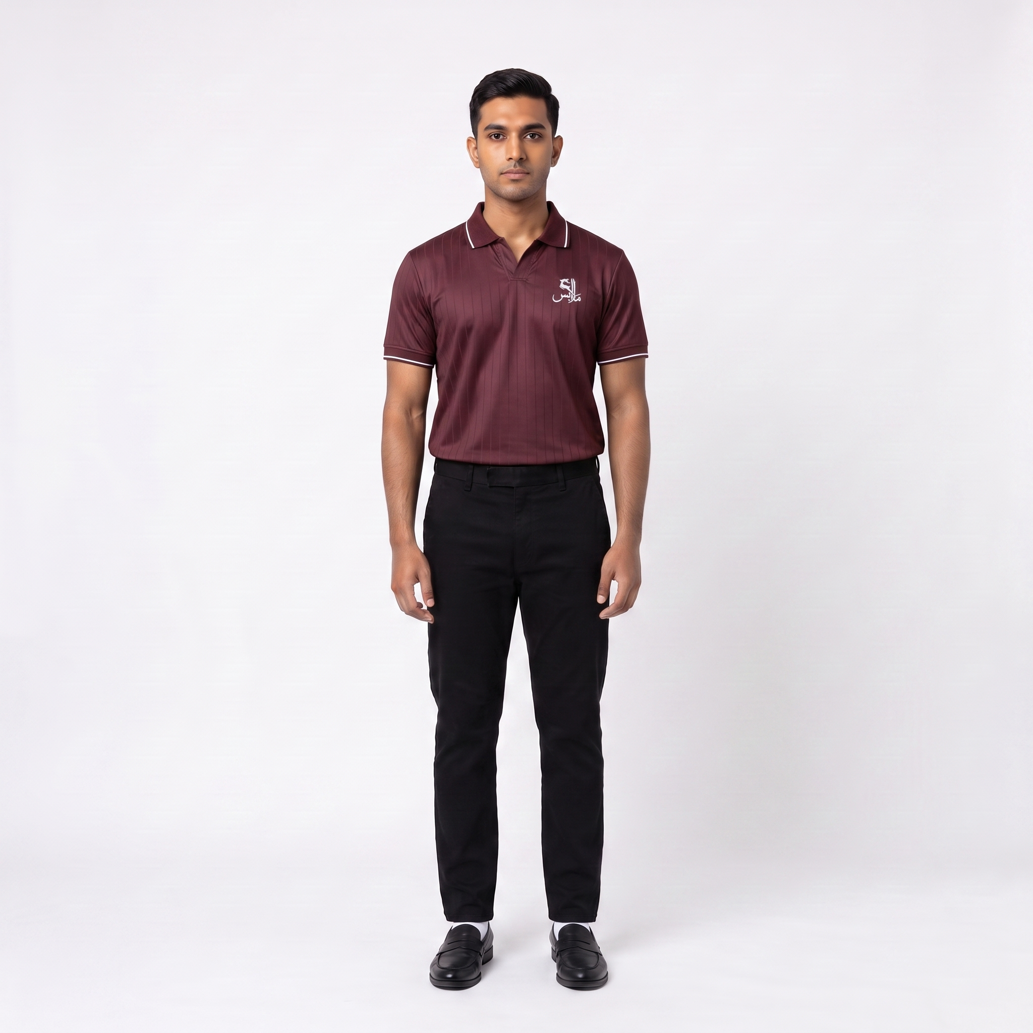 Pinstripe Polo – Rummaan (Maroon) | Malaabis