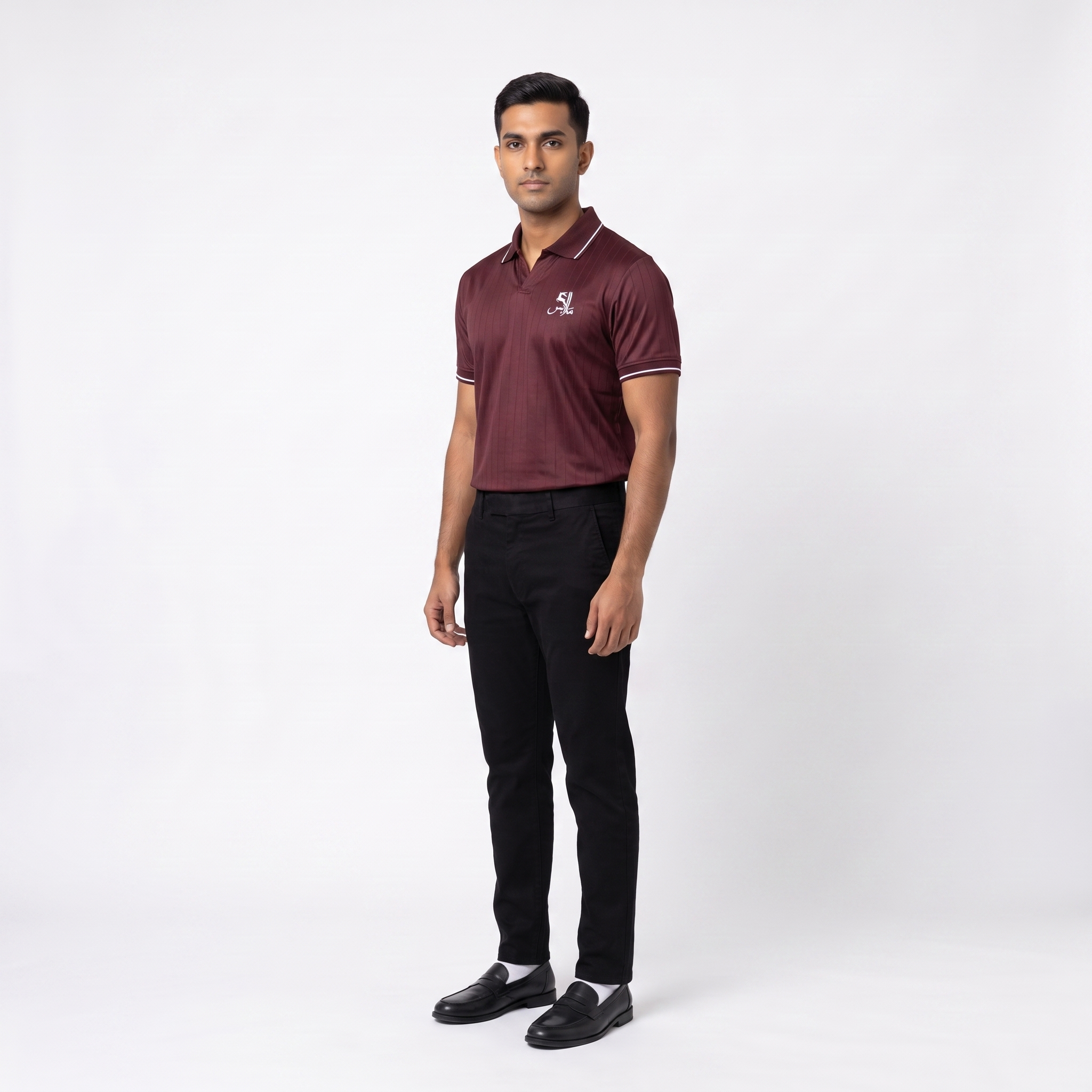 Pinstripe Polo – Rummaan (Maroon) | Malaabis