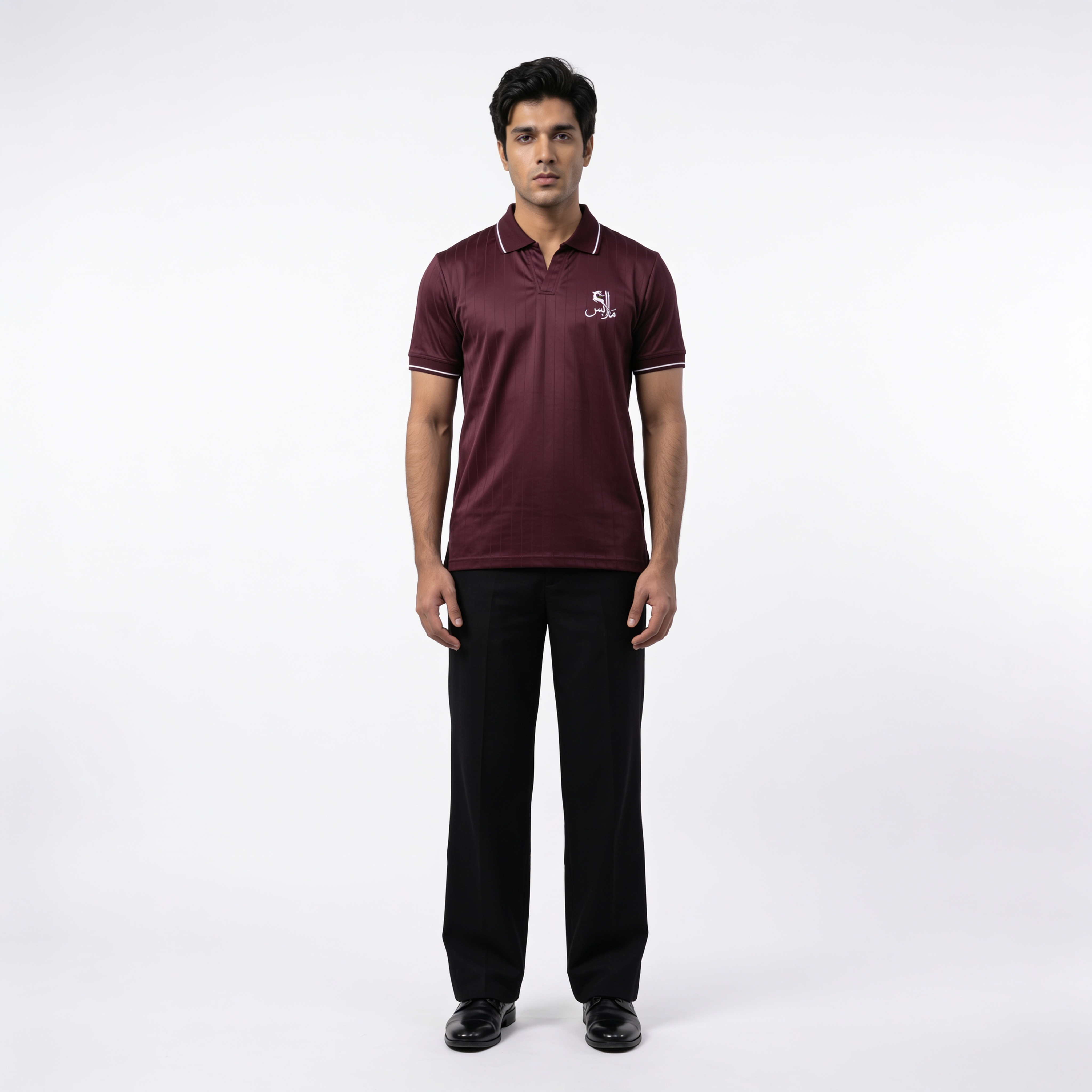 Pinstripe Polo – Rummaan (Maroon) | Malaabis